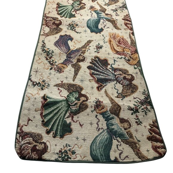 Vintage Christmas Angels Tapestry Table Runner 35" Made USA Christmas - Picture 3 of 11
